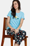 Zivame Color Me Happy Knit Cotton Pyjama Set - Jet Black — thumbnail 4